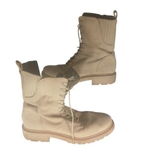 Sam Edelman Tan Suede Lace Up Combat Boots Side‎ Zip Lug Sole Women Size 10